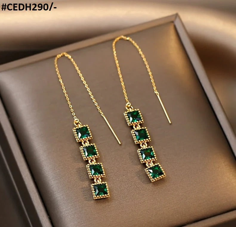 Trendy Square Drop Earrings – Long Gold Plated Statement