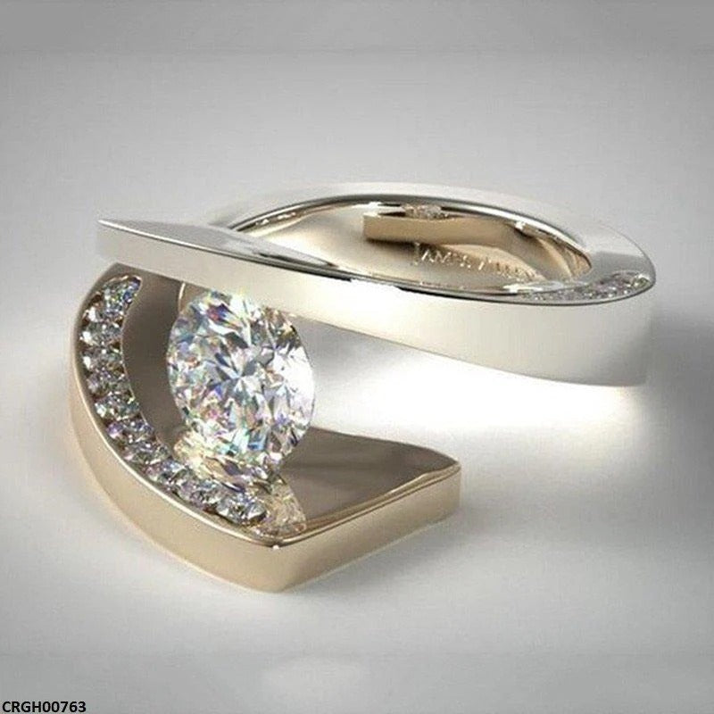Golden Plated Round Stone Ring for Women – Stainless Steel Casual/Formal Jewelry