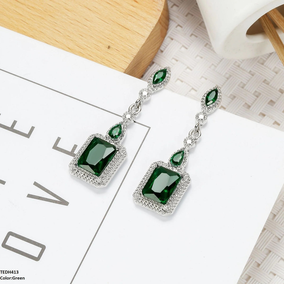 Silver Marquise & Square Drop Earrings – Geometric Elegance