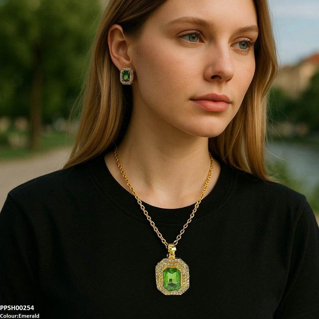 Rectangle Pendant Set for Women – Synthetic Stone Jewelry for Casual, Formal & Party Wear