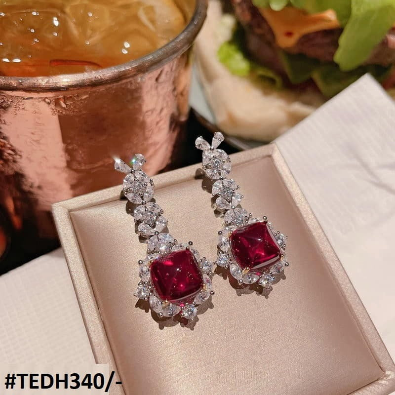 Silver Tear & Square Drop Earrings – Zircon Elegance