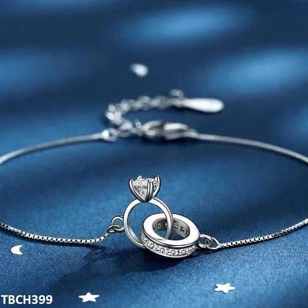 Circle Ring Adjustable Bracelet – Silver Plated with Zircon