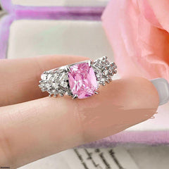 Pink Cushion Adjustable Ring – Silver/Rhodium Plated with Cubic Zirconia