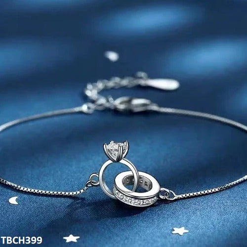 Circle Ring Adjustable Bracelet – Silver Plated with Zircon