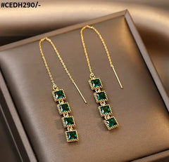 Trendy Square Drop Earrings – Long Gold Plated Statement