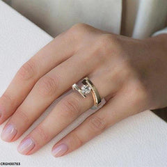 Golden Plated Round Stone Ring for Women – Stainless Steel Casual/Formal Jewelry