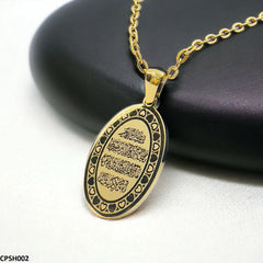 Golden Electroplated Stainless Steel Calligraphy Pendant with Chain