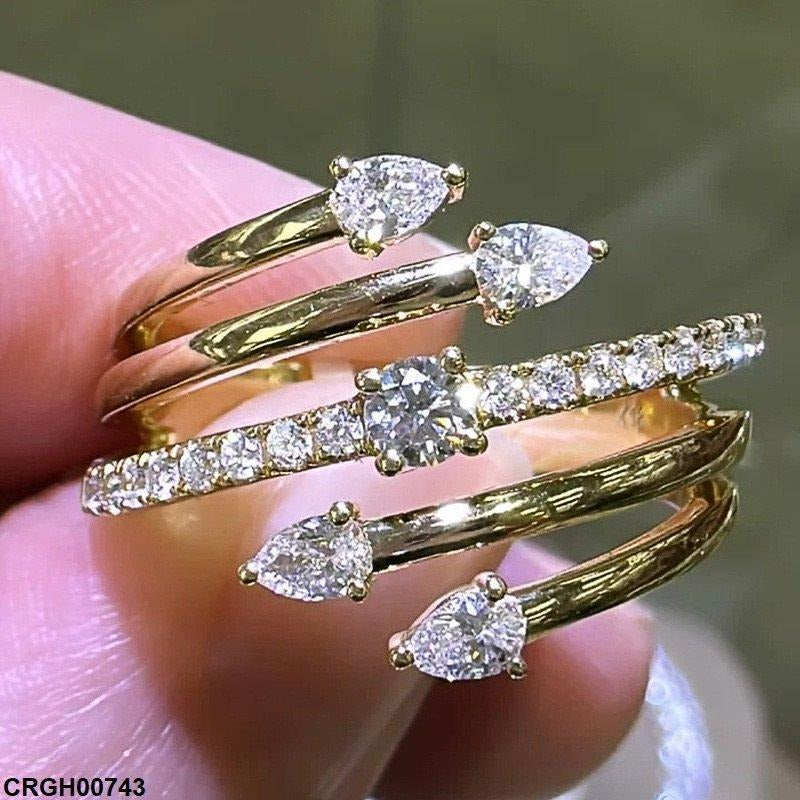 Golden-Plated Zircon Tear-Shaped Round Ring