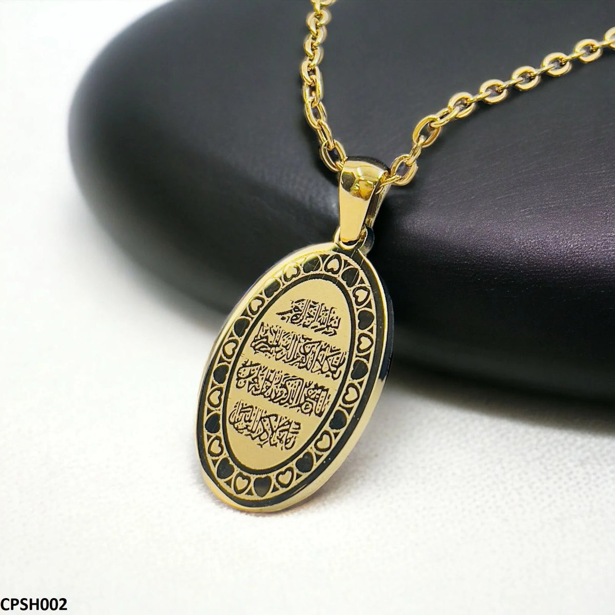 Golden Electroplated Stainless Steel Calligraphy Pendant with Chain