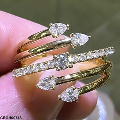 Golden-Plated Zircon Tear-Shaped Round Ring