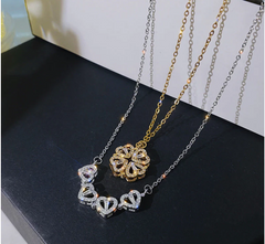 Magnetic Folding Heart Shaped Four Leaf Cover Pendant Necklace